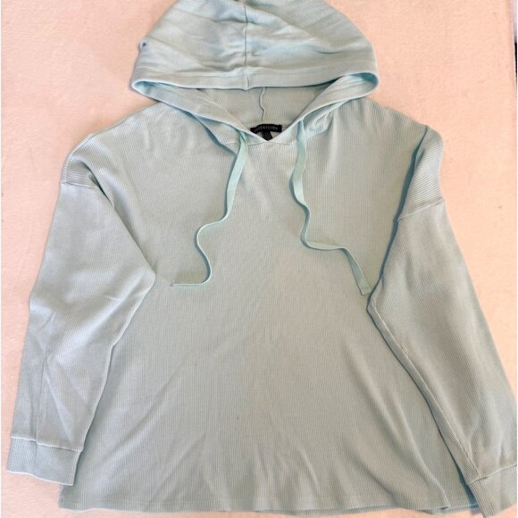 Medium Eileen Fisher Boxy Thermal Hoodie Long Sleeve Top Clearwater Blue - Picture 2 of 11